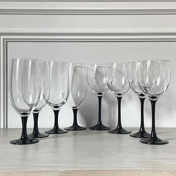 1990s Cristal d'Arques Black Stem Drinkware Set - Set of 8 - Picture 10 of 13